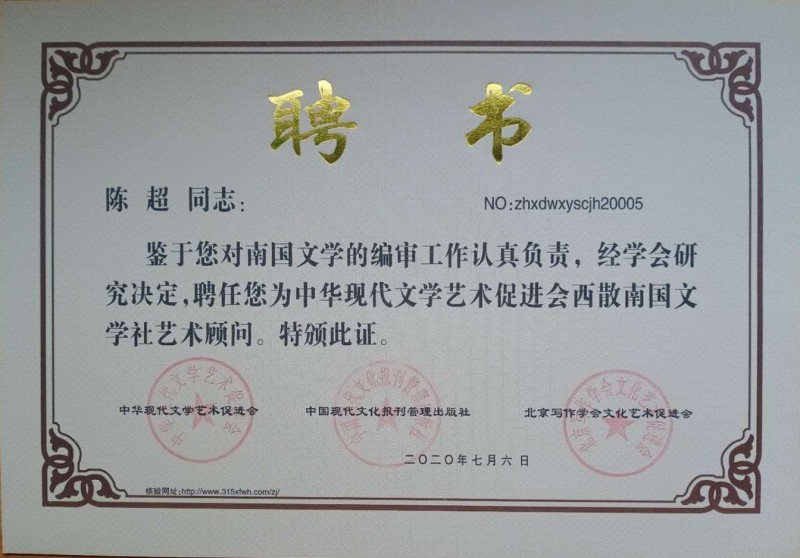 陳超：西散南國文學社藝術顧問